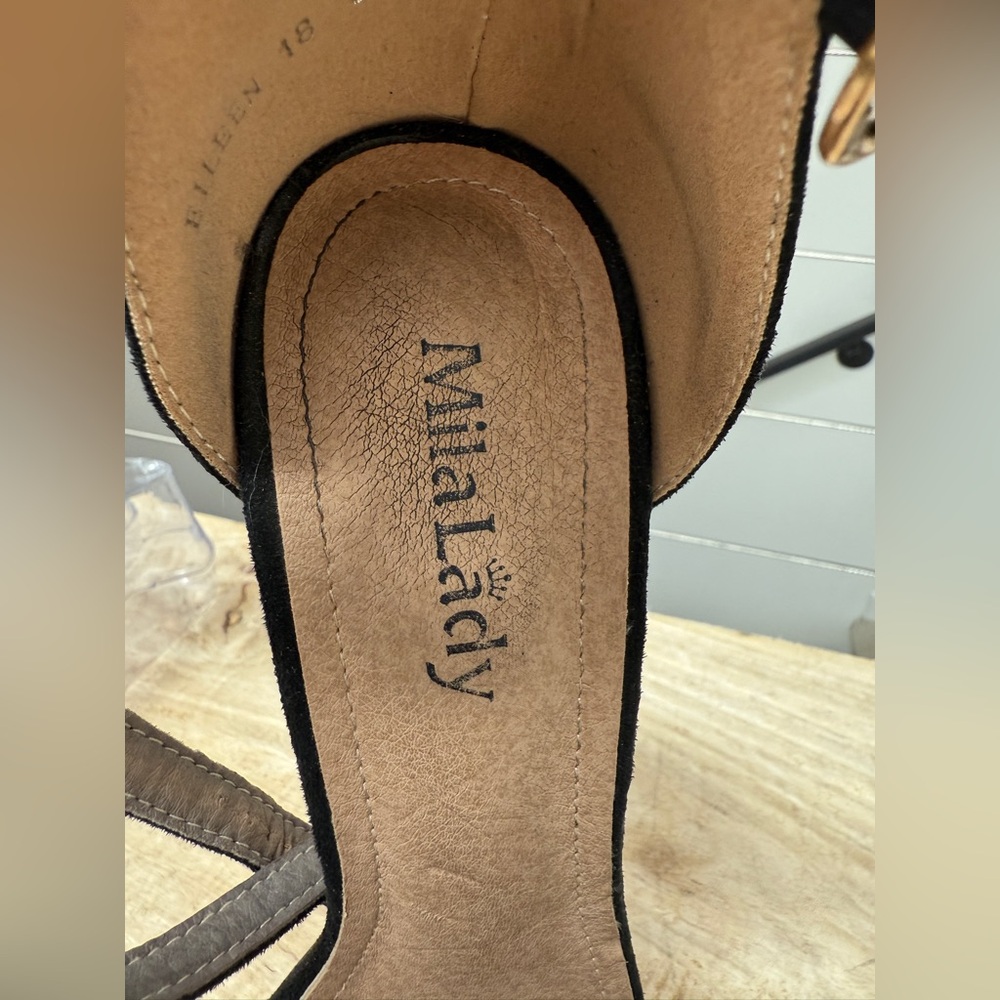 Mila Lady Eileen18 Feather Stiletto Heels Black Ankle Strap Sexy Party | Size 9 - Picture 4 of 10